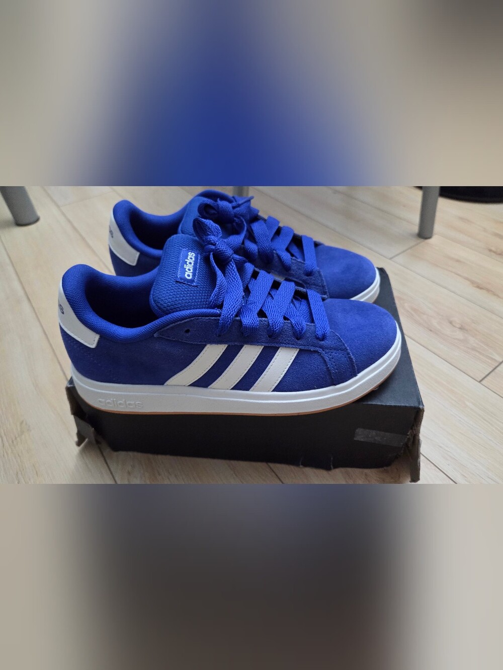 Adidas Youth Royal Blue Suede Sneakers with White Stripes